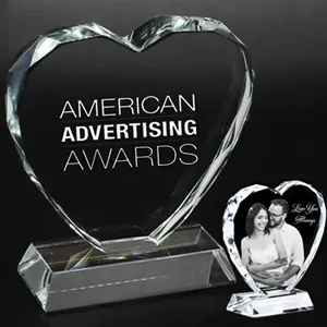 Engraved Heart Shaped Crystal Trophy Awards