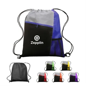 210D Polyester Mesh Pocket Drawstring Backpack