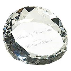 Clear Round Crystal Facet Paperweight Award