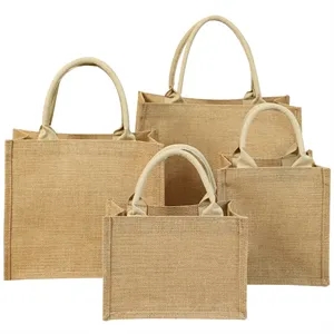 Simple Burlap Jute Tote Bag with Handles, Grocery HandBag
