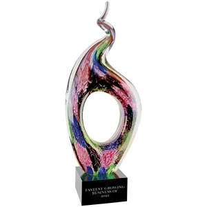 13.5" Twist Top Art Glass with Square Black Base Award