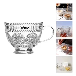 Glass Coffee Mugs Vintage Latte Clear Embossed Tea Cups