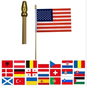 Custom Polyester Hand-Held Waving Flag w/Wooden Stick 4"x6"