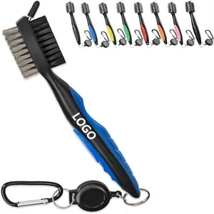 Golf Club Brush With Retractable Zip-Line And Aluminum Carab