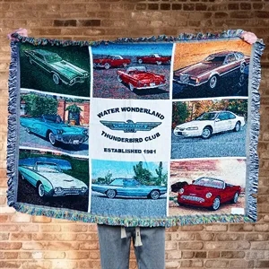 Custom Logo Custom CottonWeave™ Photo Tapestry Throw, USA-made. Size M.