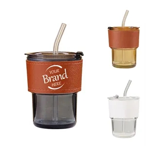 13Oz Glass Water Tumbler With Straw And Lid