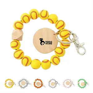 Wooden Ball Bracelet Keychain