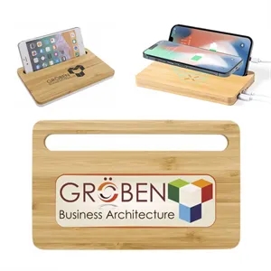 15W Bamboo Wireless Charging Pad with Phone Stand
