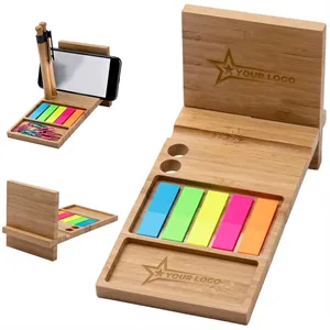 Bamboo Wood Desk Organizer with Mobile Stand and Pen Holder