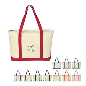 24oz Cotton Canvas Tote Bag w/Zipper Closure & Front Pocket