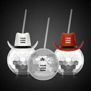 Disco Ball Cup Silver w/Straw/Hat(option)(Imprintable)