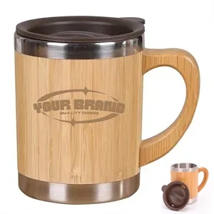 12OZ. Stainless Steel Bamboo Travel Mug with Handle and  Lid