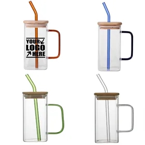 17oz Square Colored Straw Glass Mug