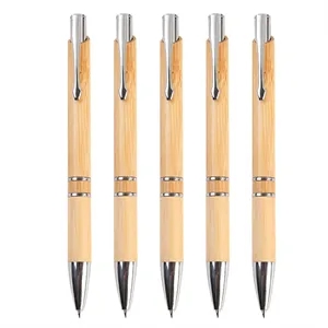 Retractable Bamboo Wood Ballpoint Pen with Metal Clip