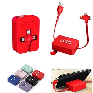 4 In 1 Retractable USB Cable Roll With Built-In Phone Stand