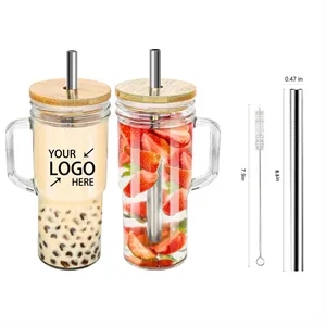 24oz Smoothie Tumbler Glass Bubble Tea Cup With Handle