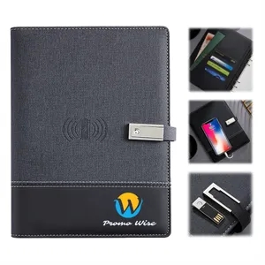 Wireless Charge Notebook Padfolio with USB Drive Power Bank