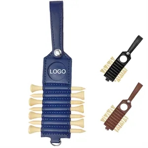Custom Logo Leather Golf Bag Tag with 7 Wooden Tees