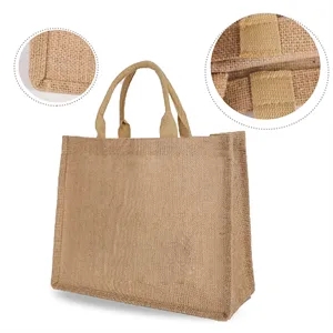Two-Tone Linen/ Burlap Jute Tote Bag