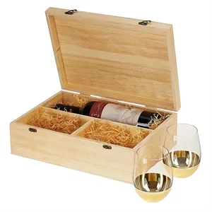 Twine Living Co. Wood Wine Box Set w/ 2 Stemless Glasses