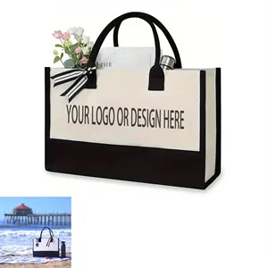 Custom Logo Jute Canvas Tote Bag Beach Essentials
