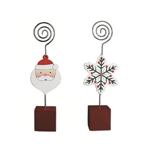 Santa Claus Wood Place Card Holders With Swirl Wire