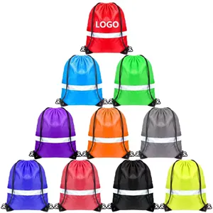 Custom logo polyester reflective drawstring bag