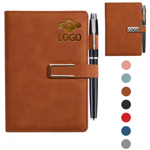 A5 Pu Leather Cover Notebook With Pen Holder