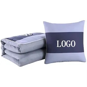 Custom Logo 2-in-1 Soft Travel Blanket Throw Pillow