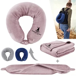 2 in 1 Travel Blanket with Neck Pillowcase