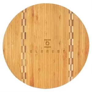 11 3/4" Round Bamboo Cutting Board with Butcher Block Inlay