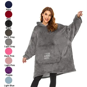 Custom Logo Oversized Cotton Wool And Cashmere Wearable Blanket