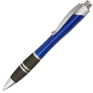 Silver Accent Plastic Pen w/ Rubber Grips & Colorful barrel