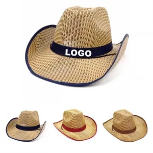 Natural Straw Wide Brim Beach Sun Protection Cowboy Hat