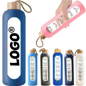 Custom Logo 34oz Glass Water Bottle With Silicone Sleeve