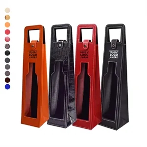 Resuable One Bottle PU Leather Wine Gift Bag With Window