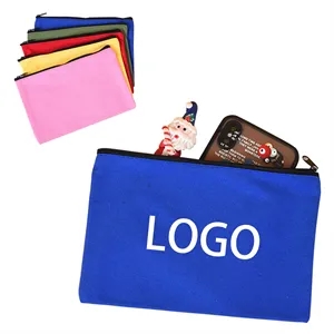 Custom Logo Canvas Zipper Pencil Case Handheld Storage Makeup Bag .