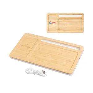 Bamboo Wireless Charging Pad Desktop Organizer