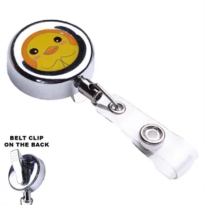Zinc Alloy Concave Round Badge Reel Holder w/ Bulldog Clip