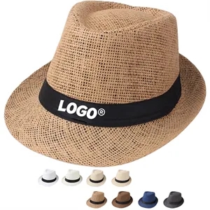 Custom Logo Summer Solid Color Jazz Breathable Shade Straw Hat