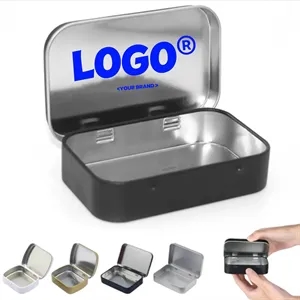 Custom Logo Mini Portable Metal Rectangular Storage Hinged Tins Boxes