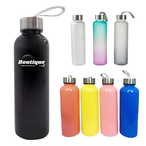 18Oz With Screw-On Lid Water Bottle With lanyard Glass