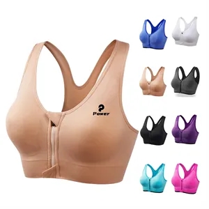 Women'S Zip Front Sports Bra Wireless Active Yoga