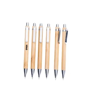 Bamboo And Wood Retractable Bead Black Pen