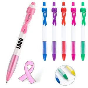 Breast Cancer Awareness Ribbon Ballpoint Pen & Badge Set