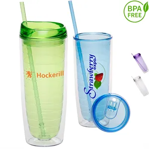 Custom Logo 20 oz. BPA free Tall Double Wall Acrylic Tumblers w/ Straw