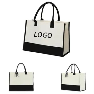 Custom Large Jute Canvas Shopping Tote Bag