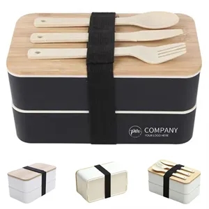 Eco bamboo lid microwave oven double-layer sealed lunch box