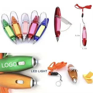 4-in-1 ABS LED Flashlight Sticky Note Lanyard Ballpoint Pen