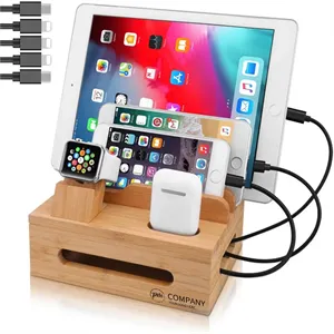 Multifunctional Desktop Organizer Bamboo Charging Station